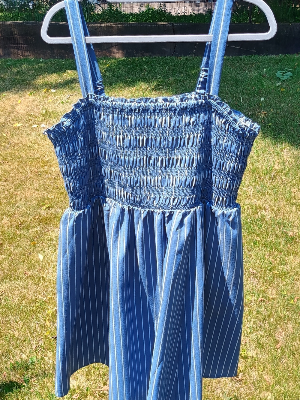torrid Light Blue Pinstripe Smocked Top